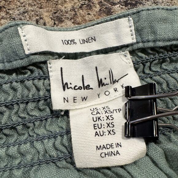 Nicole Miller Top 3/4 Sleeve Linen Cottage Boho Minimalist Button Up Green XS - Picture 2 of 4